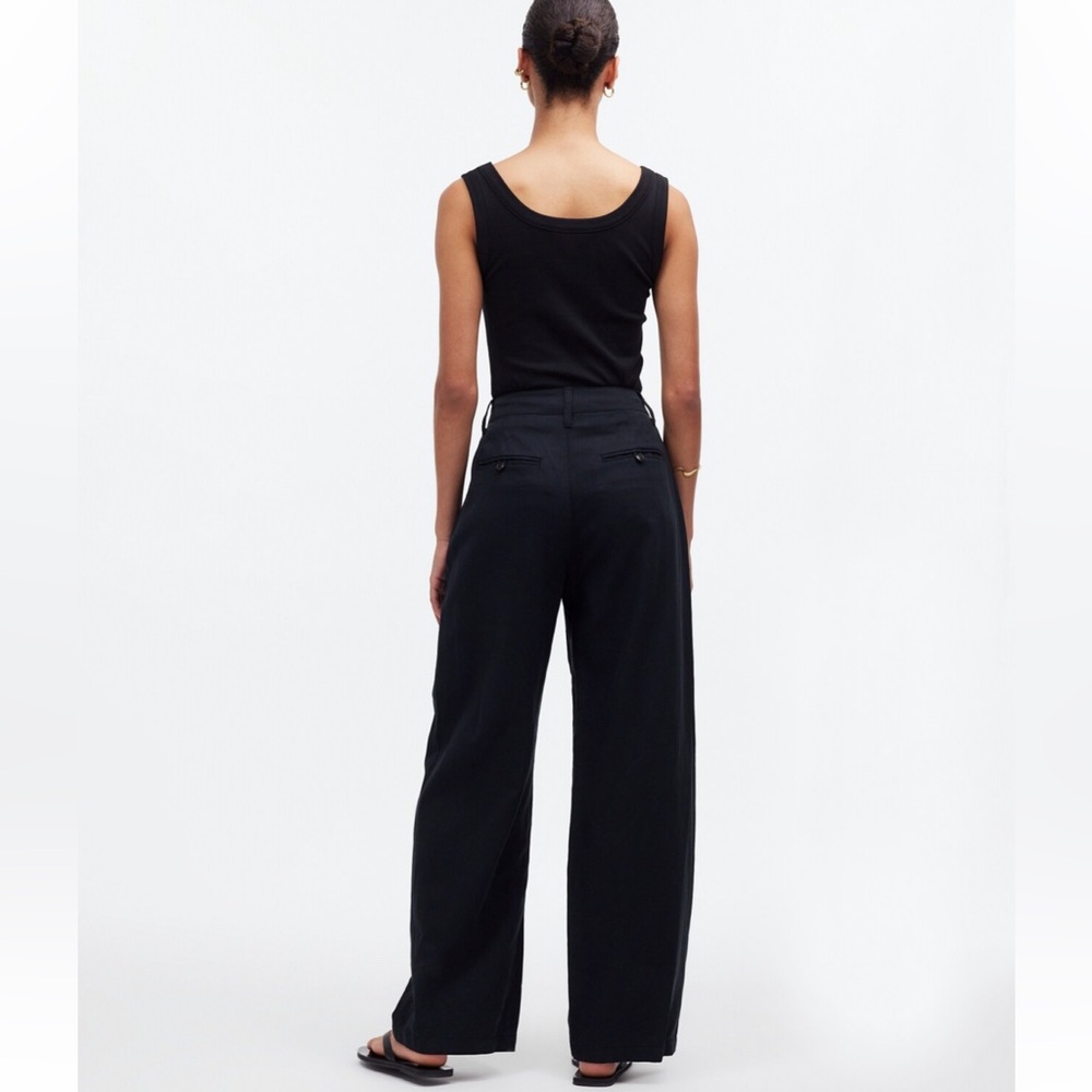 Madewell The Harlow High Rise Wide-Leg Linen-Blend Trouser Pant in True Black - Picture 2 of 9